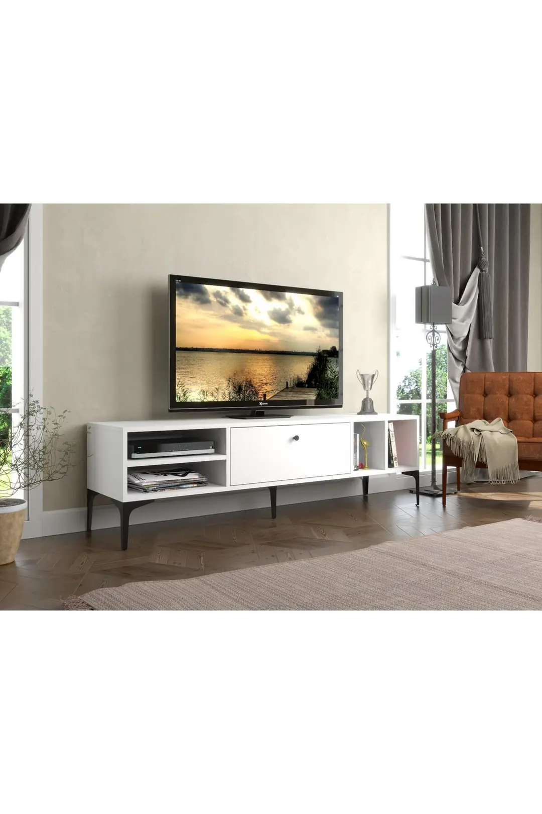 Milan Tv Ünitesi Minifiks Bağlantı , Dolap Metal Ayak - Beyaz / Siyah